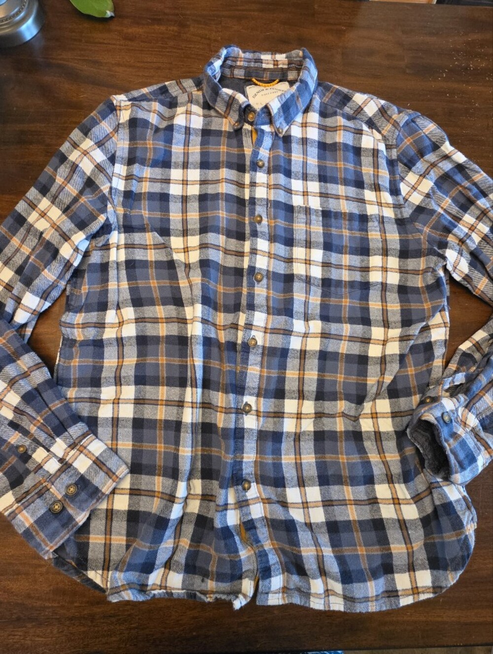 Denim & Flower by Ricky Singh Men's Flannel Button Down Shirt - Blue & Orange